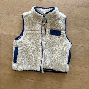 Janie and Jack Cream Sherpa Vest with Navy Trim